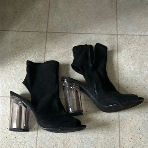 Charlotte Russe Black Heeled Ankle Boots with Peep-Toe - Picture 2 of 4